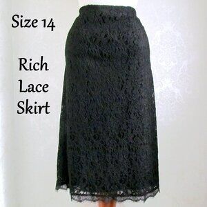 BLACK LACE SKIRT, 14, COLDWATER CREEK LINED DRESSY PRETTY PENCIL SKIRT